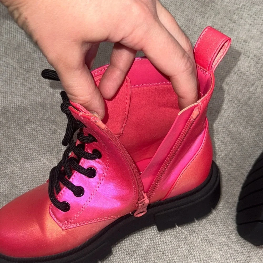 NWOT Stylish Pink Kids iridescent combat like Boots
